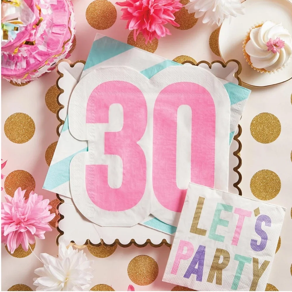 Slant “HBD” multicolor polka cocktail napkin/gold lettering-4 packs=80 total-NWT